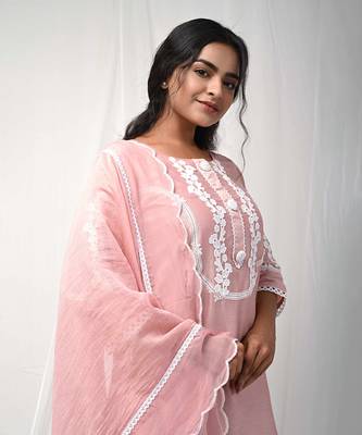 Dusty peach back button suit set 4