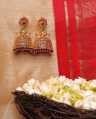 Gold-Plated Earrings with Pink and Green Stones 1