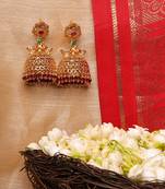 Gold-Plated Earrings with Pink and Green Stones