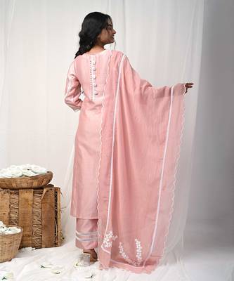 Dusty peach back button suit set 5