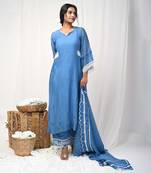 Cobalt blue embroidered a-line kurta set