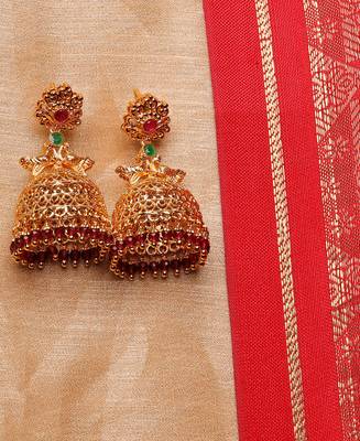 Gold-Plated Earrings with Pink and Green Stones 2
