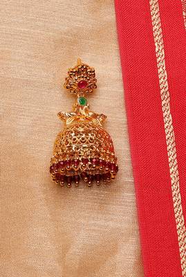 Gold-Plated Earrings with Pink and Green Stones 3