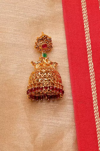 Gold-Plated Earrings with Pink and Green Stones