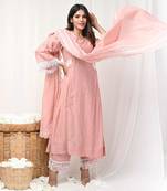 Dusty peach embroidered a-line kurta set