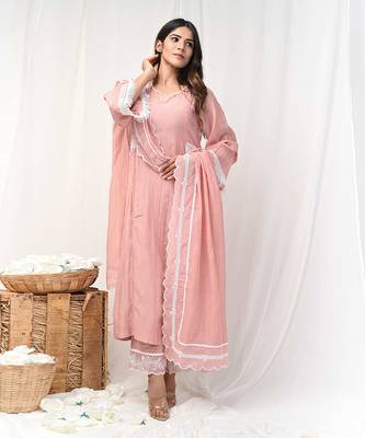 Dusty peach embroidered a-line kurta set 2