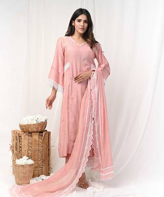 Dusty peach embroidered a-line kurta set 3