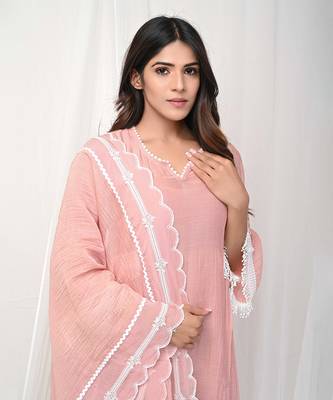 Dusty peach embroidered a-line kurta set 4