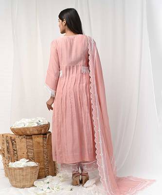 Dusty peach embroidered a-line kurta set 5