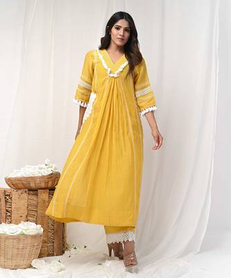 Yellow chanderi kurta set 1