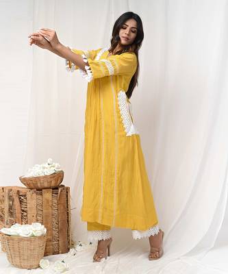 Yellow chanderi kurta set 2