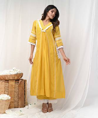 Yellow chanderi kurta set 3