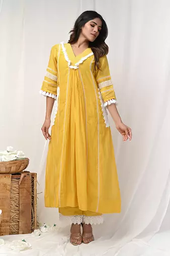 Yellow chanderi kurta set