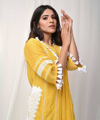 Yellow chanderi kurta set 4