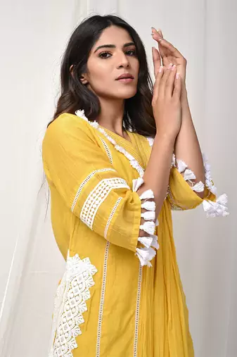 Yellow chanderi kurta set