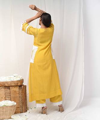 Yellow chanderi kurta set 5