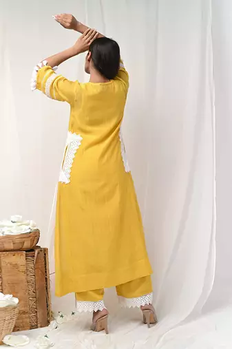Yellow chanderi kurta set