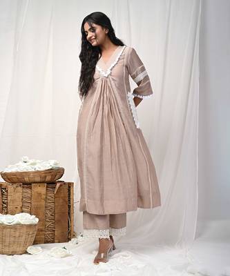 Beige chanderi kurta set 2