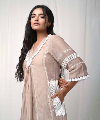 Beige chanderi kurta set 4