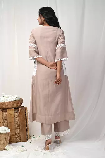 Beige chanderi kurta set
