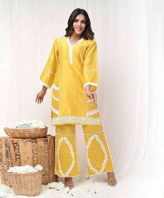 Yellow chanderi kurta set 1