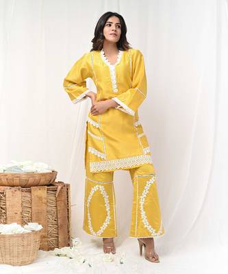 Yellow chanderi kurta set 2