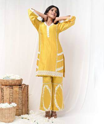 Yellow chanderi kurta set 3