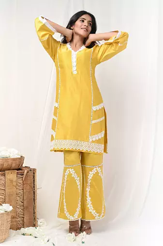Yellow chanderi kurta set