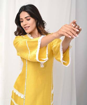 Yellow chanderi kurta set 4