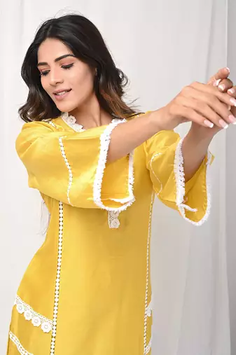 Yellow chanderi kurta set