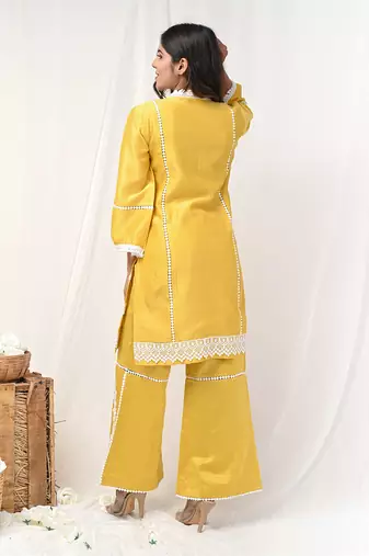 Yellow chanderi kurta set