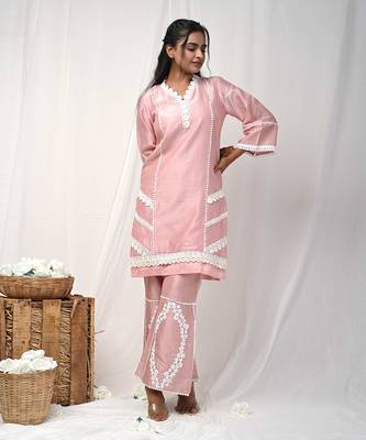 Dusty peach chanderi kurta set 1