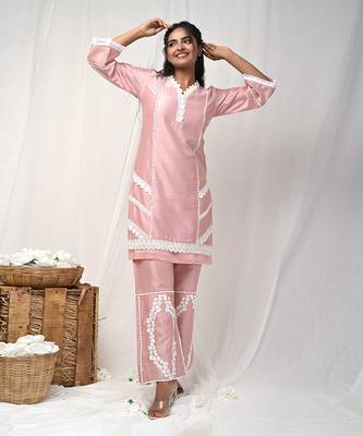 Dusty peach chanderi kurta set 2