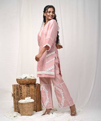 Dusty peach chanderi kurta set 3