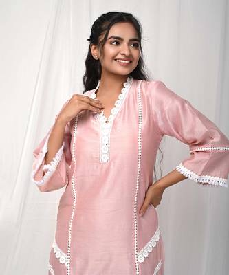 Dusty peach chanderi kurta set 4