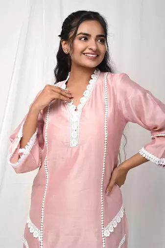 Dusty peach chanderi kurta set