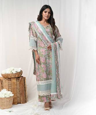 Dusty green printed suit set 2