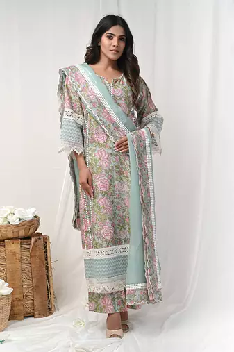 Dusty green printed suit set