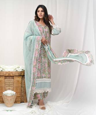 Dusty green printed suit set 3