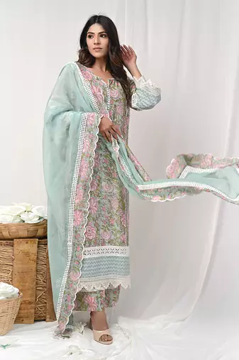 Dusty green printed suit set