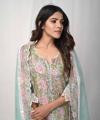 Dusty green printed suit set 4