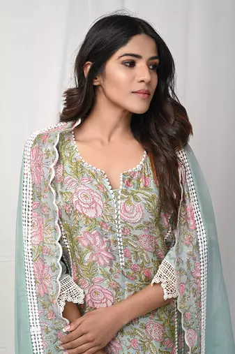 Dusty green printed suit set