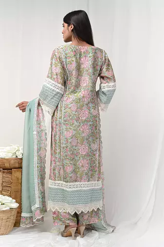 Dusty green printed suit set