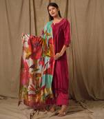 Deep magenta pintucks suit set