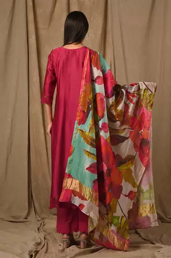 Deep magenta pintucks suit set