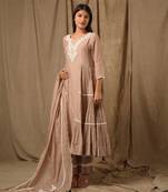 Beige side tier anarkali