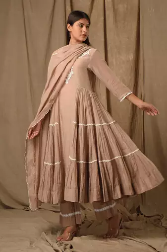 Beige side tier anarkali