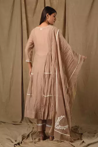 Beige side tier anarkali