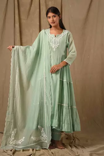 Dusty green tier anarkali