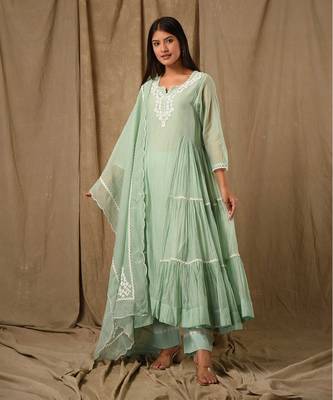 Dusty green tier anarkali 3